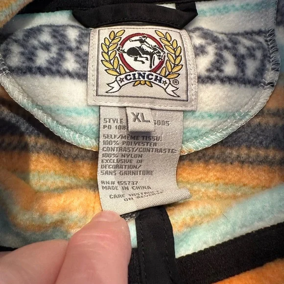 Cinch Mens XL Fleece Quarter Snap Striped Multicolor Pullover - Picture 3 of 6